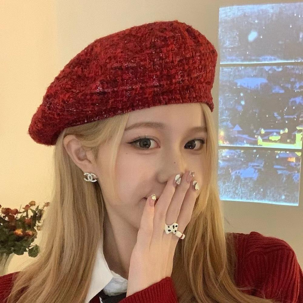 Cotton Christmas Plaid Soft Hat Red Women Artist Hat Casquette Tartans Berets Cap Work