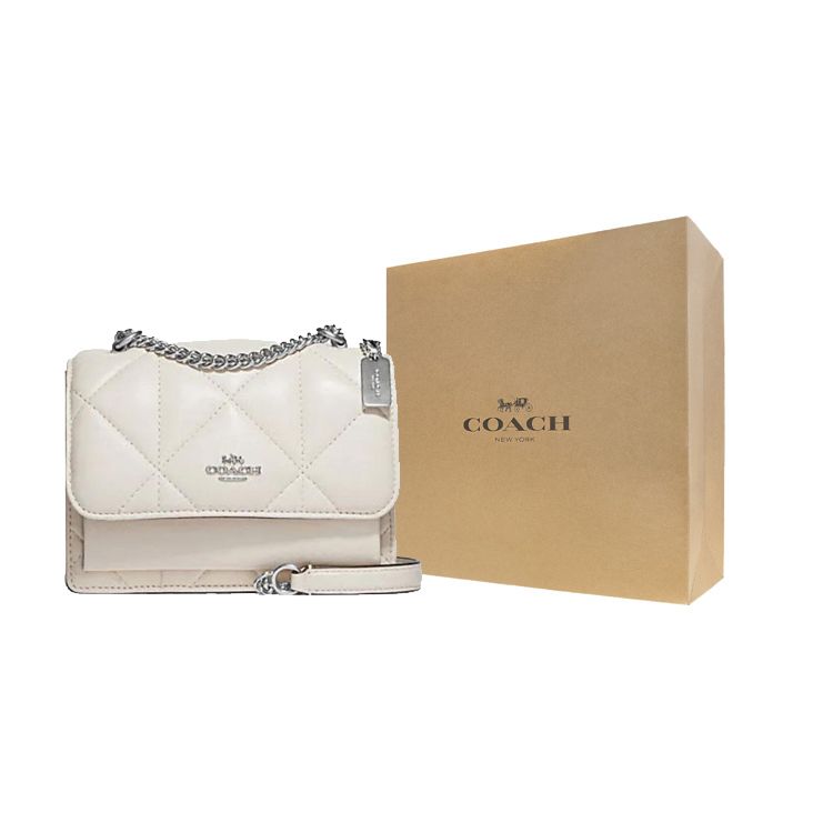 Coach Klare 18 Solid Color Logo Diamond Quilted Flap Closure Cloud Bag Women Shoulder Bag White CJ526-SVHA