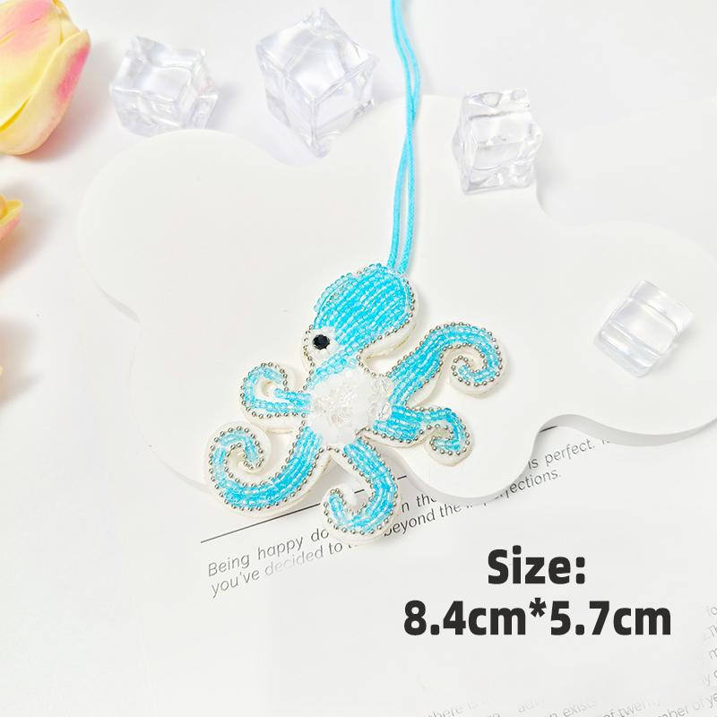 3D Ocean Theme Patches Handmade Rhinestone Beaded Patches with Hanging Rope Crystal Bag Lanyard Patch Beading Applique