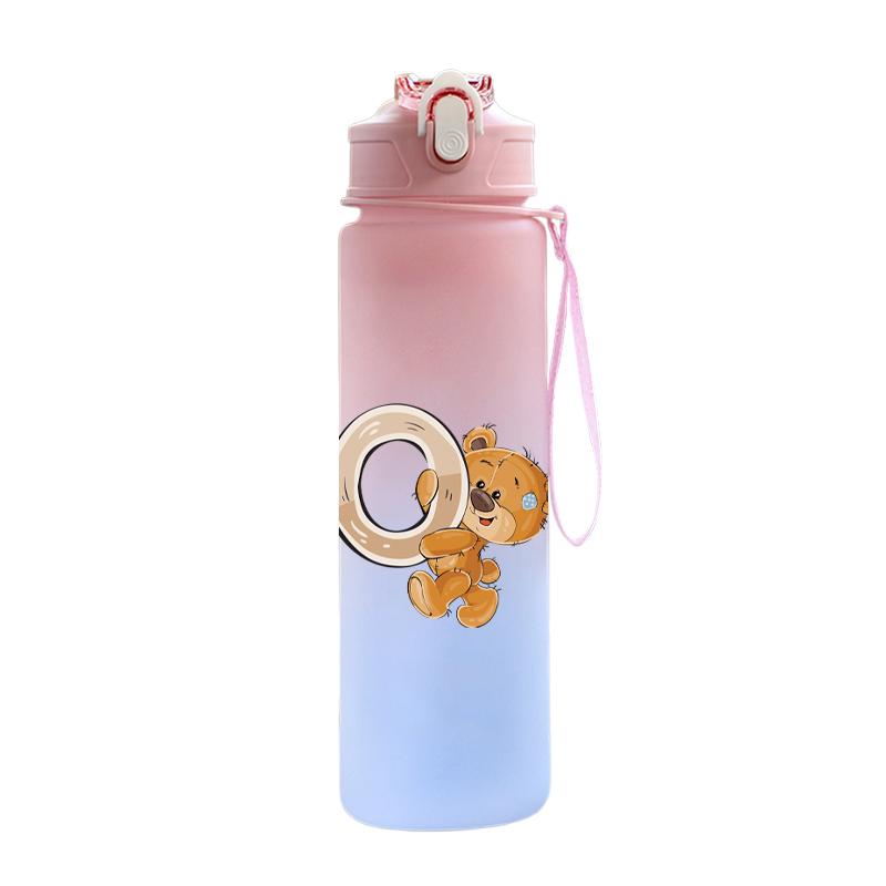 Cartoon Letter Printed Lovely A-Z 750ML Water Bottle Large Capacity Drinking Cup Portable Outdoor Sports Water Cup Children Gift