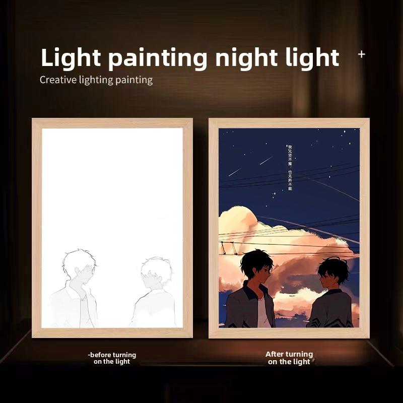 23cm/9.06in 3D Anime Light Painting Night Novel Peripherals Mirror Led Lamp Collectible Bedroom Table Top Ornaments Display Toys