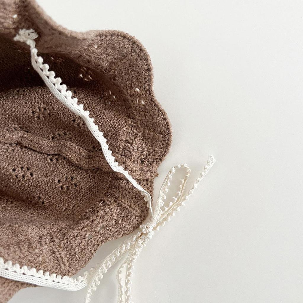Knitted Woolen Warm Basin Cap for Baby Girls Solid Color Ruffle Brim Fisherman Hats Crochet Lace Princess Bow Crochet Basin Hat