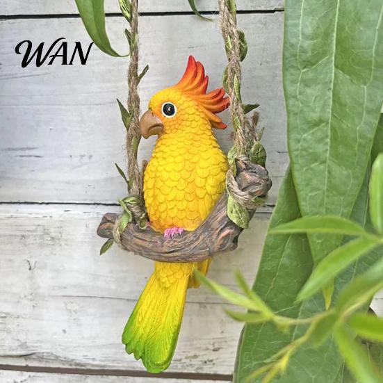 Colorful Bird Statue Resin Parrot Swing Figurine, Outdoor Hanging Animal Sculpture, Tropical Toy Decoration for Patio, Lawn, Garden, Balcony