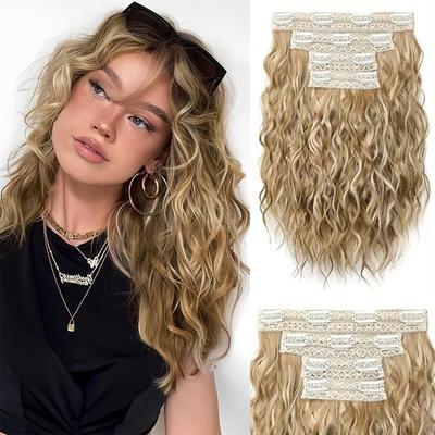 Synthetic Clip In Hair Extensions Short Wavy Brown Hair Extensions Invisible Lace Weft Natural Hairpieces For Women Wear