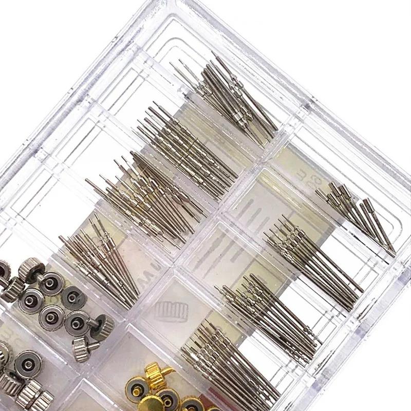 170Pcs/Box Watch Crown Parts Replacement Assorted Dome Flat Head Watch Accessories Repair Tool Kit Accessories Tool Kits.