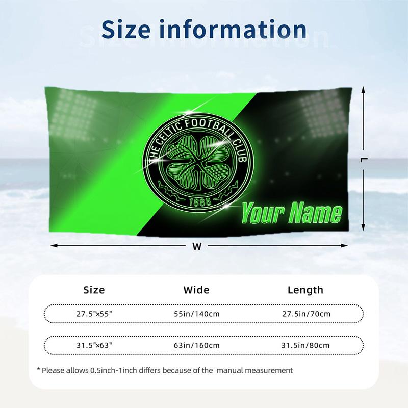 Custom Text Beach Towel, Soft Absorbent Swimming Multi-use TowelCeltic FC