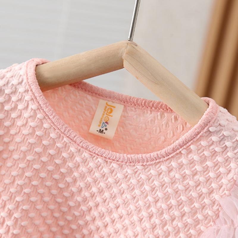 Sommer Neues Prinzessinnen-Stil Baby-Mädchenkleid Einfaches Einfarbiges Blasen-Kurzarm-Falten-Kuchenkleid Kinderkleidung Für Baby-Mädchen