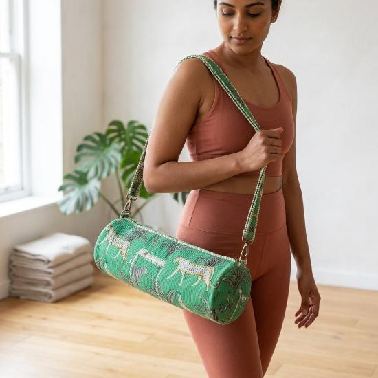 Yoga Mat Bag usalover925 Green Quilted Cotton Animal Print Yoga 17