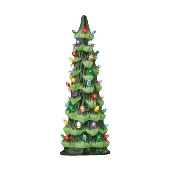 Pre-lit Hand-Painted Resin Tabletop Christmas Tree Small Light Up Holiday Tree Decoration for Home Party Decor