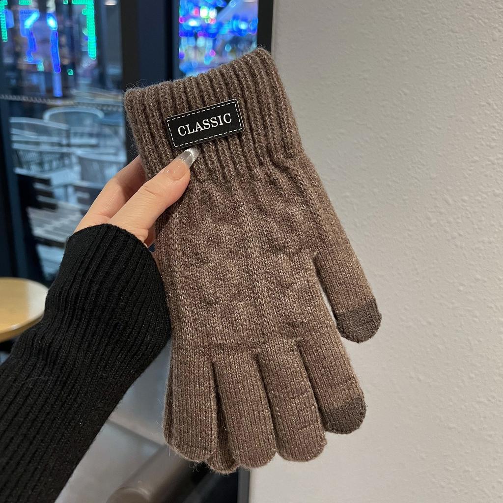 Korean Style Gloves for Men  Trendy Winter Warm and Cold proof Plus Velvet and Thickened Touch Screen Wool Knitted Cotton Gloves for Women and Couples