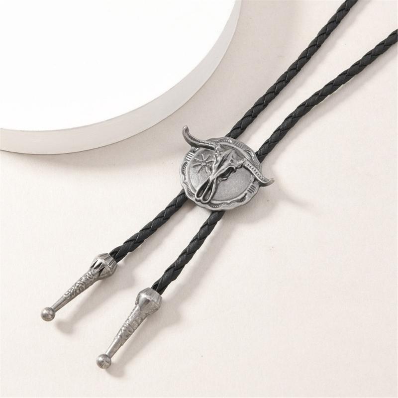 Moderno Cravattino Bolo Occidentale Gioiello per Collare Ciondolo Inciso Cordino Catena per Camicia da Uomo Outfit da Lavoro e Casual