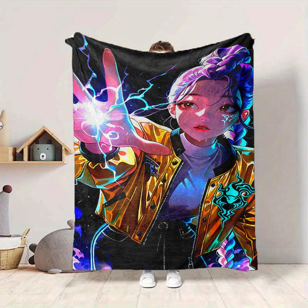 1pc KPop Demon Hunters Soft & Warm Flannel Blanket, Multi-Purpose Throw Blanket for Couch, Sofa, Office, Bed, Camping, Travel