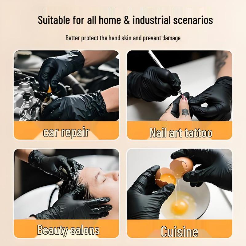 Wusijing Food-Grade Black Nitrile Disposable Gloves for Kitchen, Industrial, and Household Use - Powder-Free