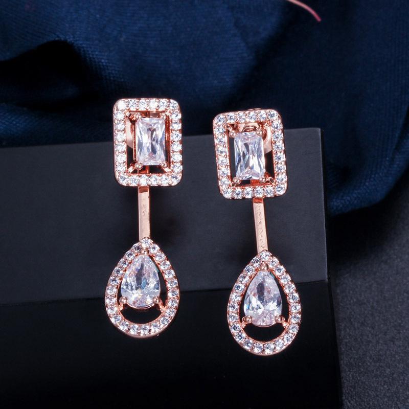 

E0248 Dual-Purpose Detachable Zircon Water Drop Combination Earrings With Diamonds Square Stud Earrings розового золота