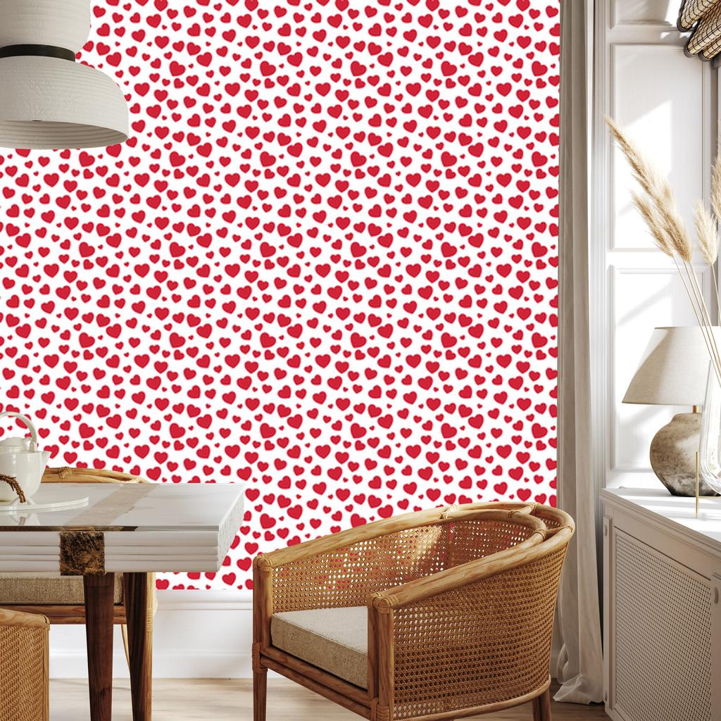 Hearts Wallpaper Coral, White and Red 50x1000