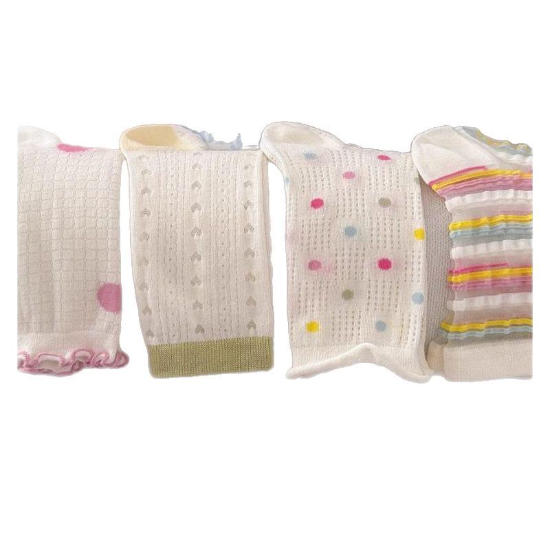 Dopamine Girls' Mid-Calf Summer Lace Socks - Cute, Breathable Japanese Style Mesh for Kids
