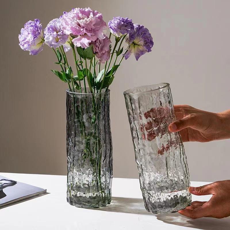 Glacier Glass Vase Transparent Flower Arrangement Vase for Rose Decor Modern Living Room Dining Table Centerpiece