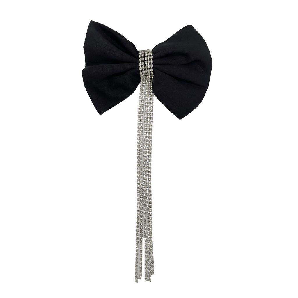 Delicate Satin Rhinestone Fringed Heavy Industry Black And White Bow Diamond Chain Bow Tie Collar Flower Hair Accessories Clothing Decoration