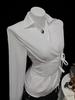 In Stock - European & American Casual Waist-Cinching Solid Color Women's Shirt