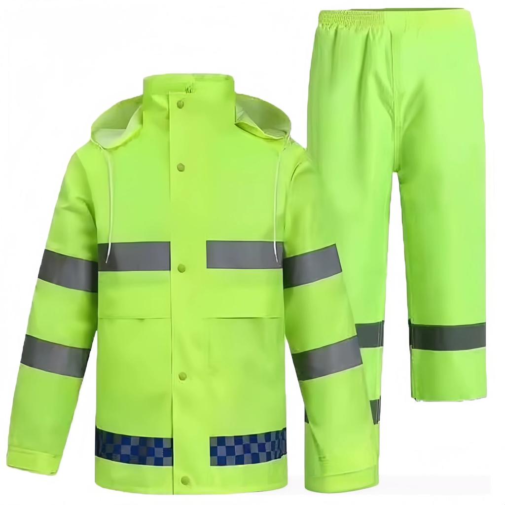 Reflective Raincoat and Rain Pants Set for Men, Separate Pieces, Thickened, Full-Body Storm-Proof, for Traffic Duty and Sanitation Workers