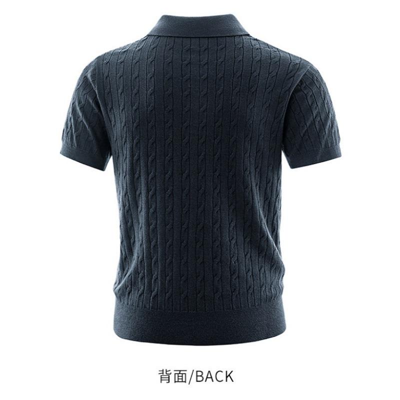 Men Business Casual Cable Knit Short Sleeve Collared Polo Shirt