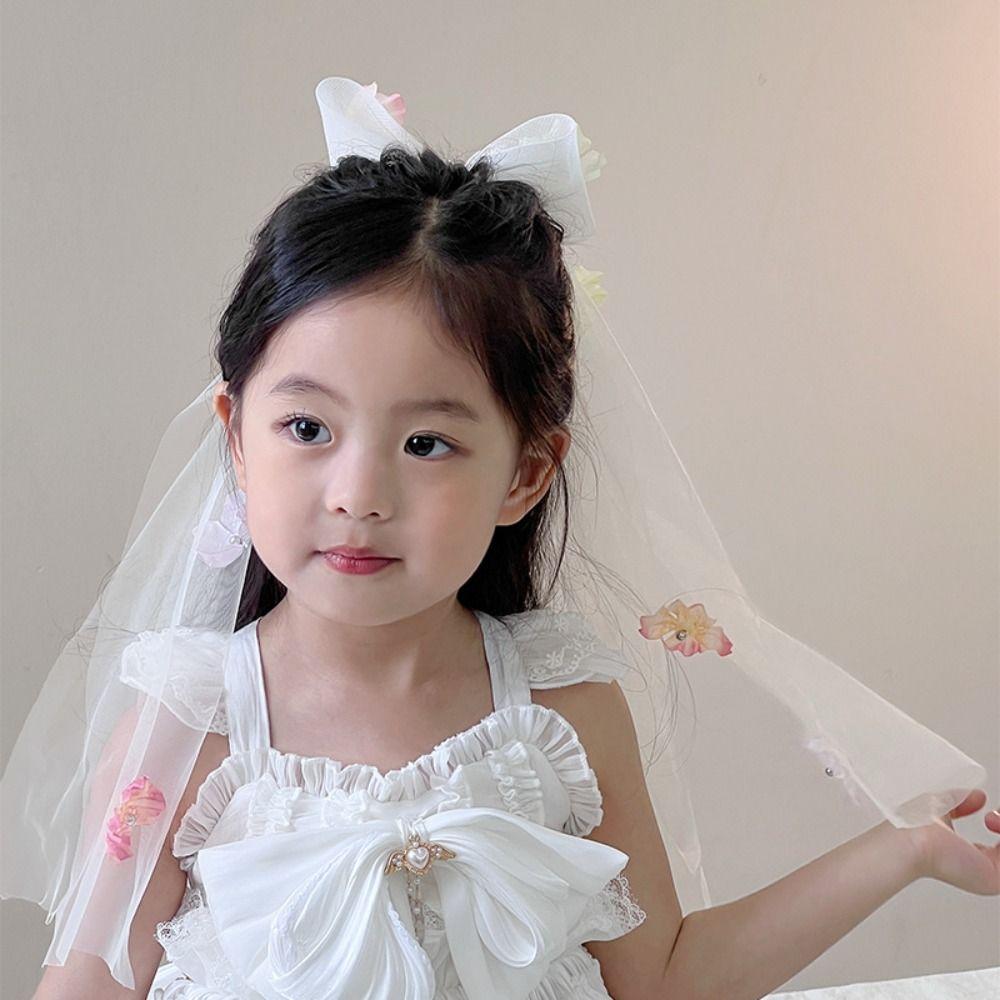 Wedding Tulle Wreath Flower Girls Princess Headwear New Bow Garland Veils  for Kids