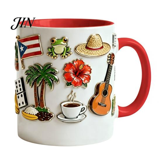 Home Office Coffee Mug Dominican Theme Mug, Ceramic Comfortable Grip Cup, Hot And Artistic Cold Drinks Safe for Use Drinking