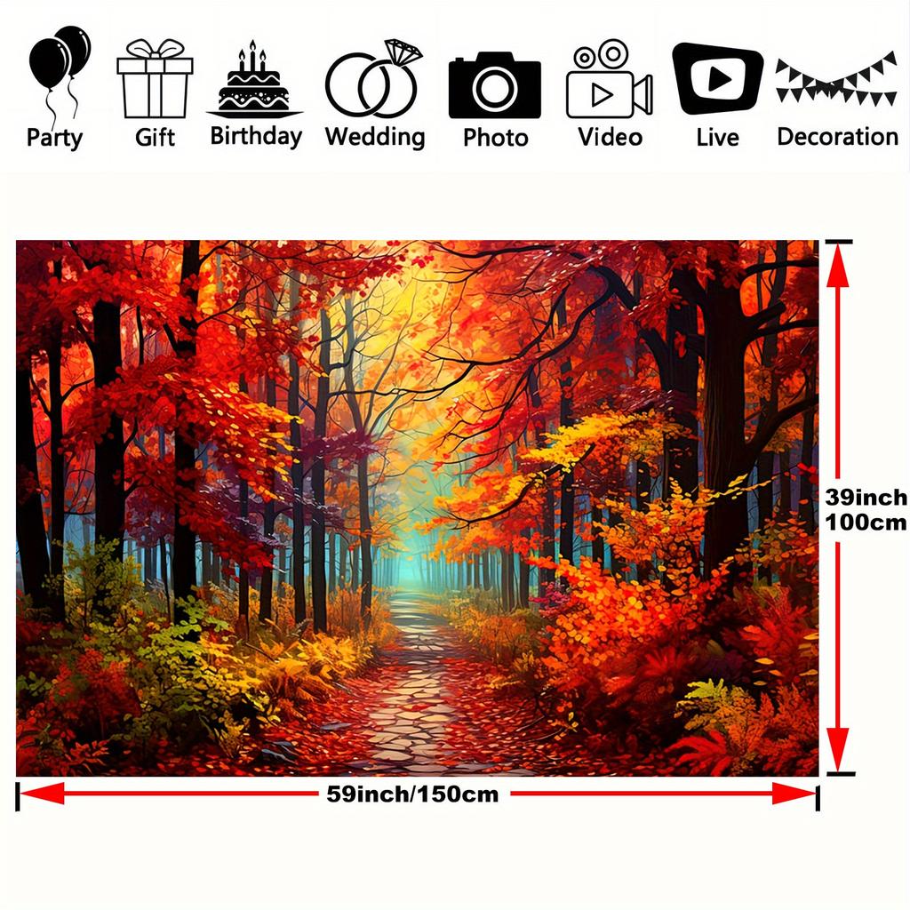 2D Plane, 1 Vivid Autumn Forest Road Background - Polyester Fiber, Suitable for Studio and Party Decoration, Party Decoration