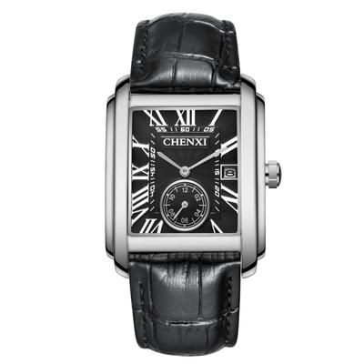 Oidea Men's Square Wristwatch: Waterproof Analog Quartz Movement with Roman Numerals and Leather Strap, Perfect for Casual Everyday Wear, Silver