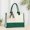 Large-Capacity Fashion Tote: Film-Coated Spliced Canvas Handbag