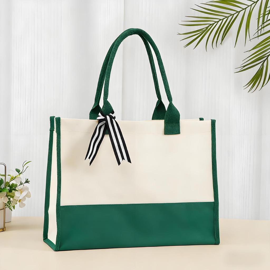 Large-Capacity Fashion Tote: Film-Coated Spliced Canvas Handbag