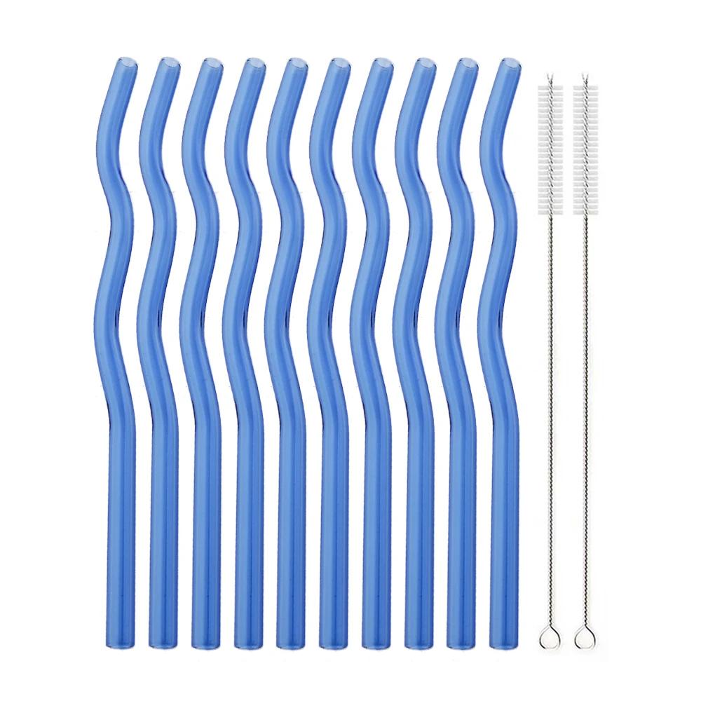12Pcs Colorful Glass Straws Wavy Reusable Drinking Straws Eco-friendly Straws for Drinks Coffee Milk Tea Straw Barware