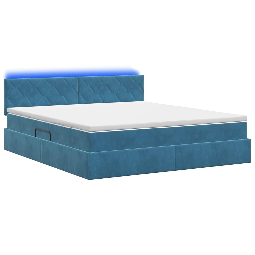 LED Storage Bed with Mattress Dark Blue 160 X 200 Cm Velvet