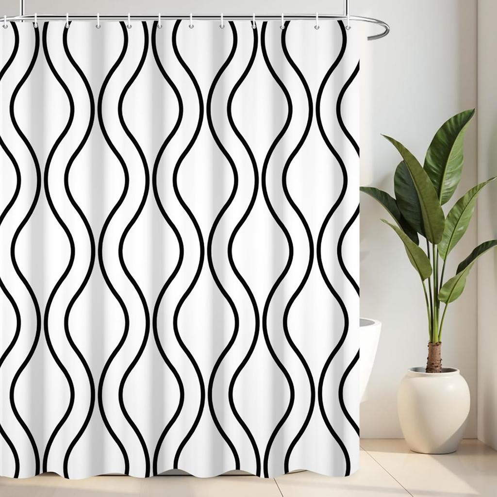 Black And White Shower Curtain Fun Shower Head And Water Drops Shower Curtains For Bathroom Machine Washable Waterproof