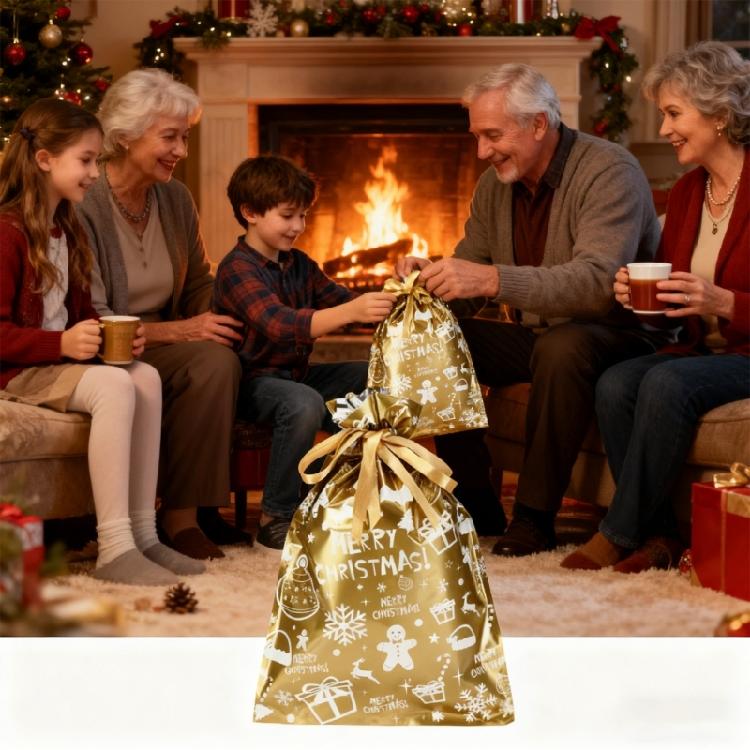 5PCS Plastic Holiday Gift Bags With Secure Drawstring and Festival Designs Party Essential Candy Containers