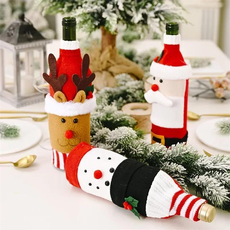 Christmas Wine Bottle Set Santa Snowman Wine Bottles Cover Bags for Christmas Party Dinner Table Ornaments New Year Decors Gifts