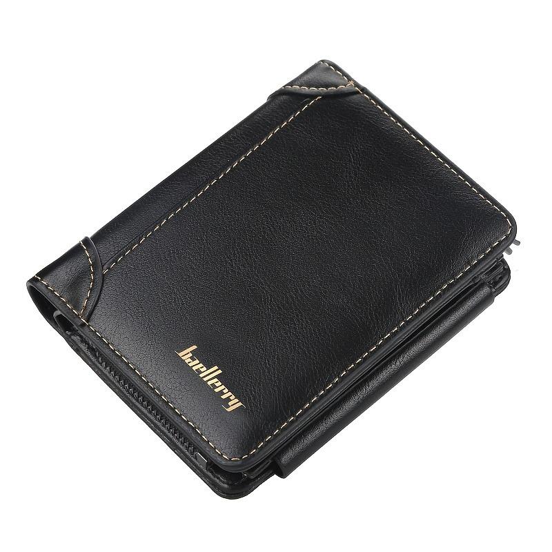 

1pcs Vintage Zipper Coin Purse Multi-Card Slot Durable Card Holder Wallet Fashionable Tri-Fold Leather Wallet чёрный