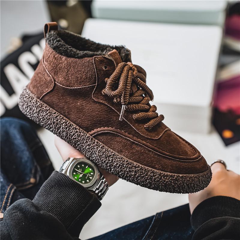 Snow Boots Men's Winter Fur Integrated Fleece Thickened Warm High-top Thick-soled Outdoor Fur Retro Cotton Shoes