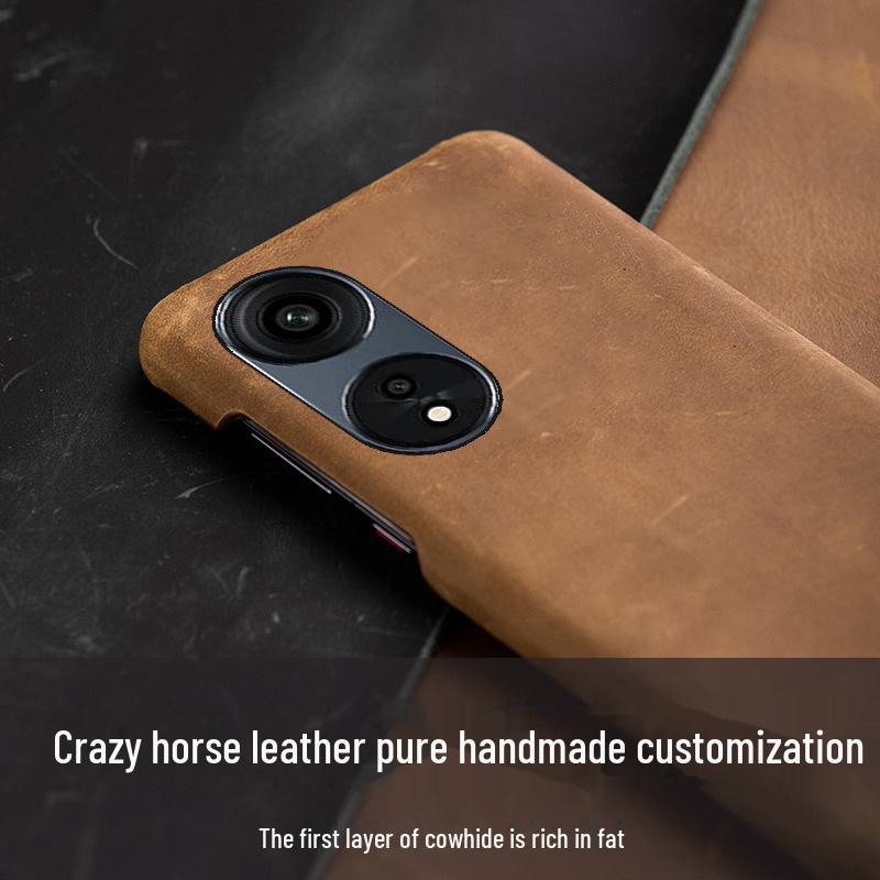 Genuine leather half cover for OPPO A93/A93s/A96/A97 mobile phones.