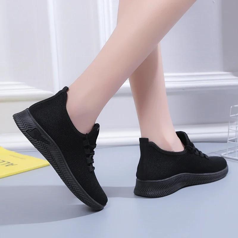 Women's Shoes on Sale 2024 New Lace Up Women's Vulcanize Shoes Autumn Solid Net Cloth Breathable Low-heeled Sport Shoes Ladies