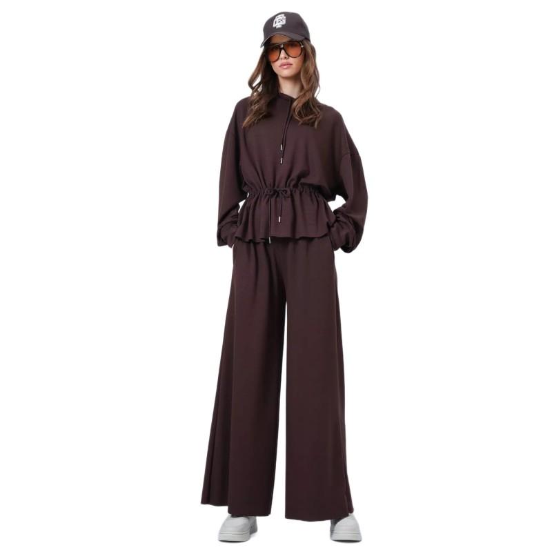Womens 2026 Fall Casual 2-Piece Set Loose Hoodie Wide-Leg Pants With Drawstring Pure Color Streetwear Outfit
