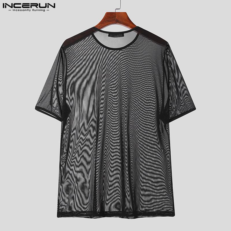 INCERUN Muži Krátký Rukáv Průhledné Síťované Průhledné Topy
