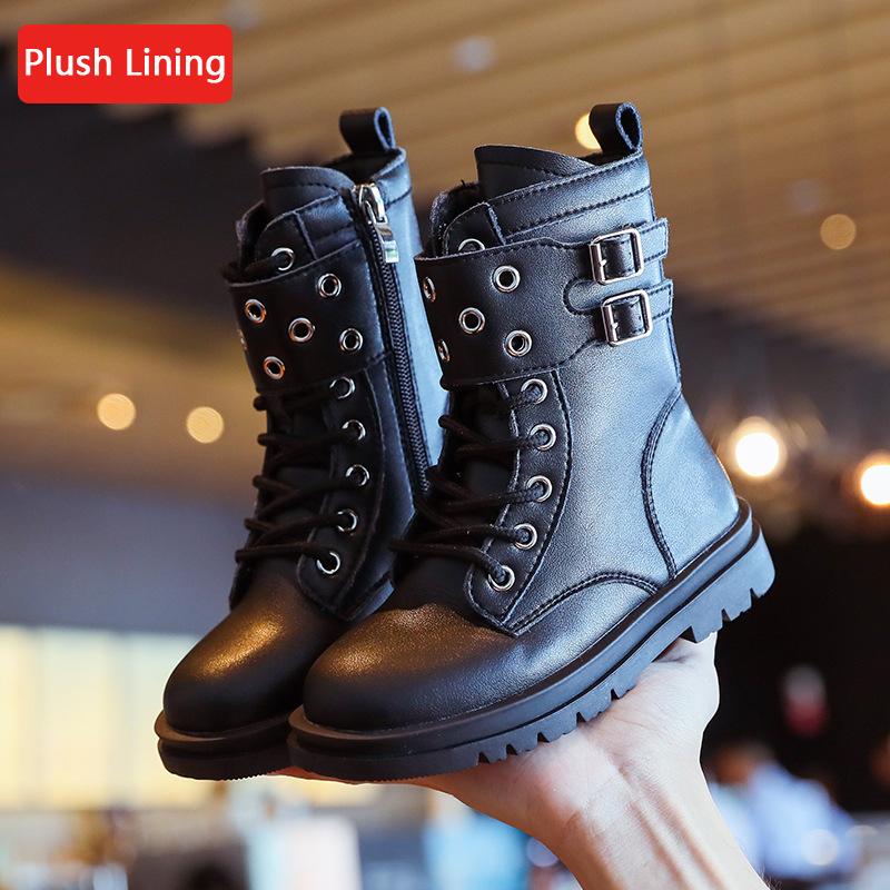 

Теплые плюшевые детские сапоги, зимние сапоги для мальчиков и девочек, модные мягкие ботильоны из искусственной кожи, удобные нескользящие детские ботинки 33 матовый черный