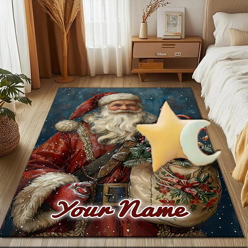 1PC Custom Name Christmas Spirit In Red Suit Theme Floor Mat Ideal for Living Room, Game Rooms, Office, Bedroom,Floor Mat Playful Design151