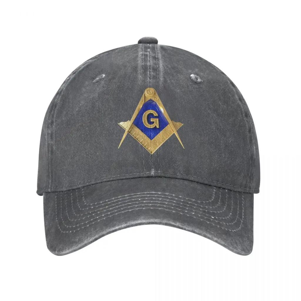 Baseball Cap Snapback Hat Punk Gold Square Compass Masonic Freemason Summer Autumn Cap Freemasonry Mason Washed Denim Casquette