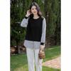 Mokaana Women's Casual Knitted Patchwork Faux Two-Piece Long Sleeve Sweater