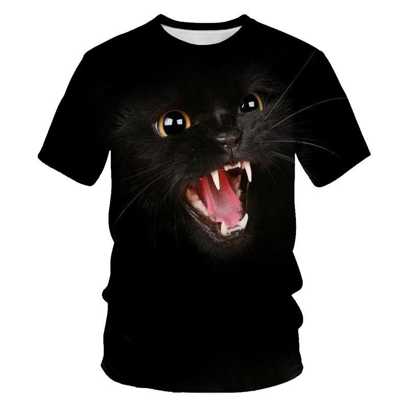 Summer Trendy Animal Cat Round Neck Short Sleeved 3D Digital Printed Men's Short Sleeved T-shirt