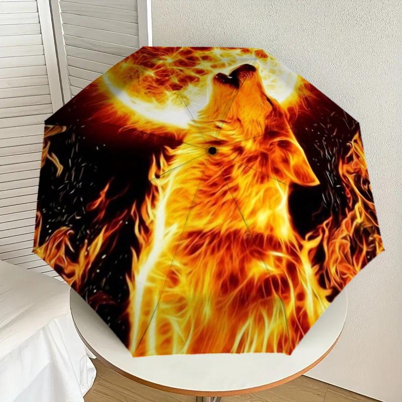 

1pc Flaming Wolf Artwork Umbrella with Plastic Handle,Suitable for All Seasons Home Travel Outdoor UmbrellaDD395