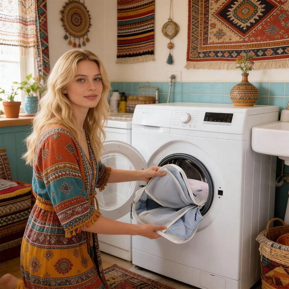 Double Fixed Belt Mesh Sweater Washing Bag Fine Mesh Clothing Organizer Bag  for Knitted Wear