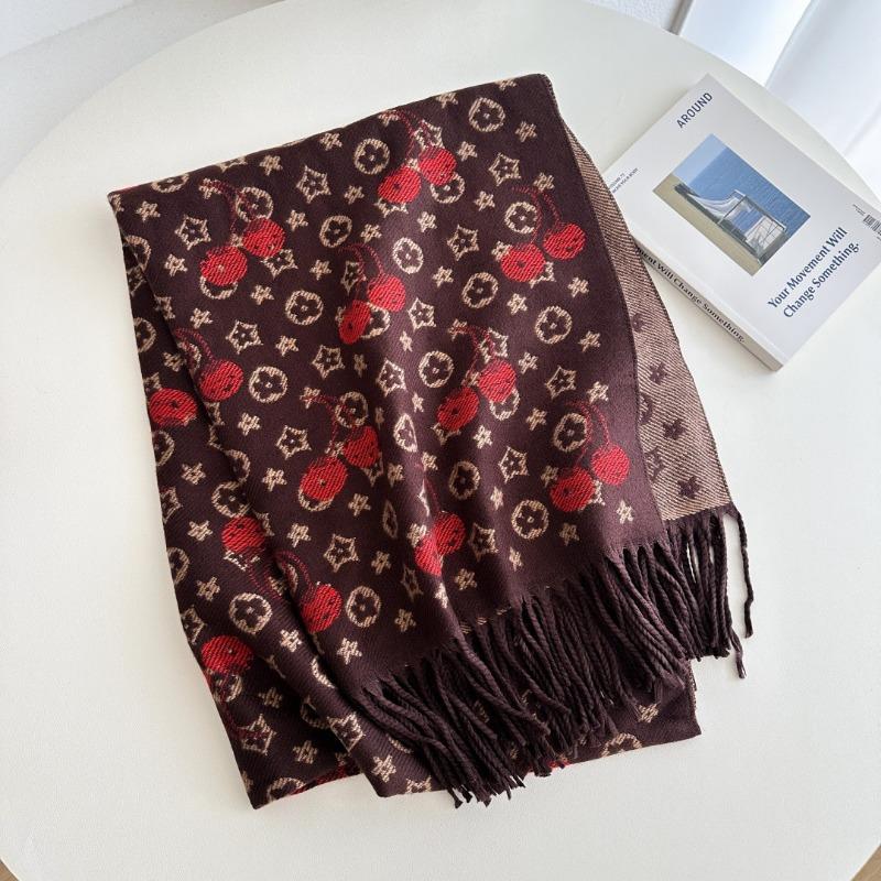Autumn and winter new wool scarf cherry jacquard warm scarf versatile shawl fashion light luxury high-end scarf